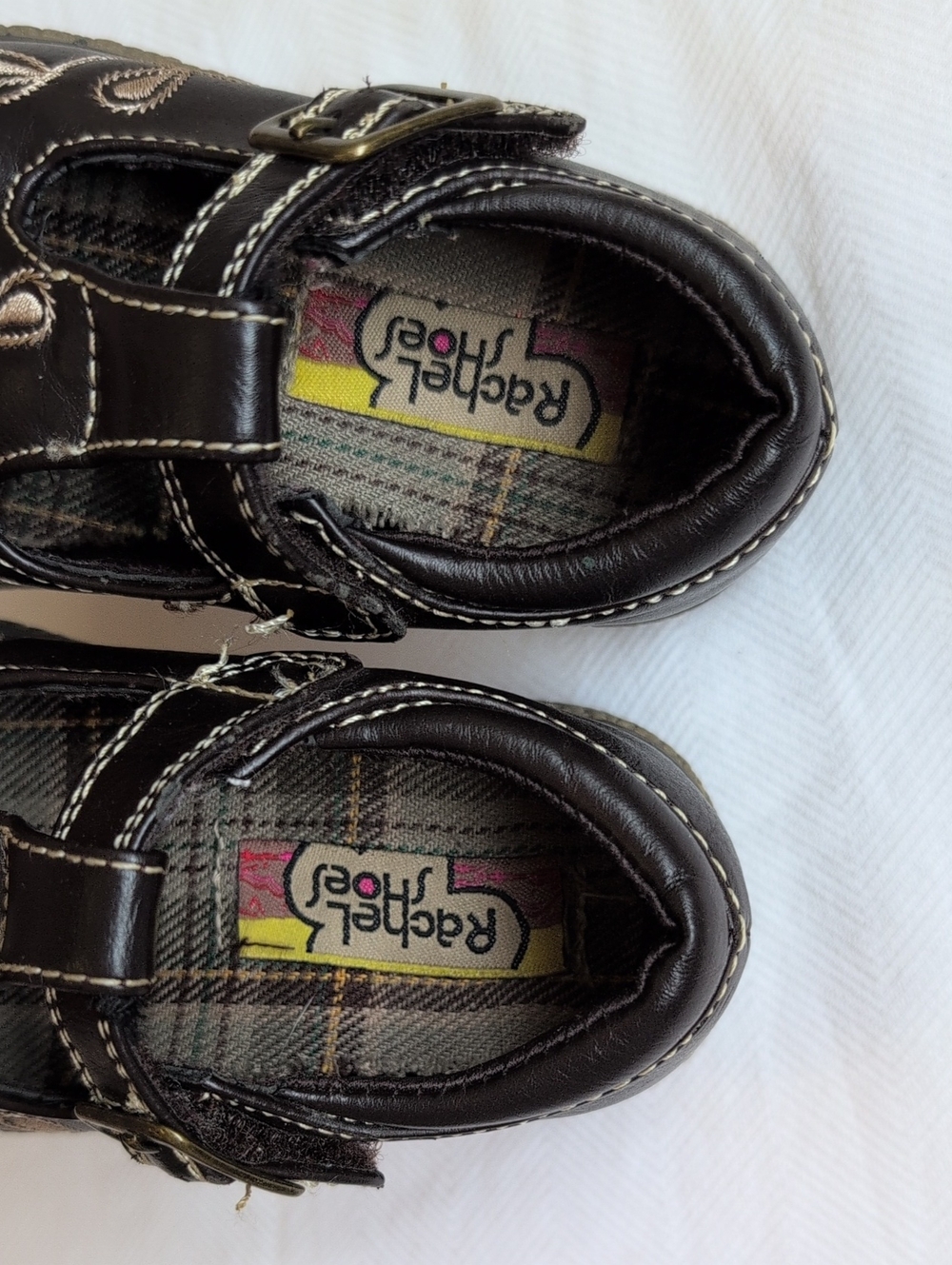 Vintage Rachel Shoes Girls Brown Faux Leather Heart Embroidered Mary Janes 6 - Picture 3 of 9